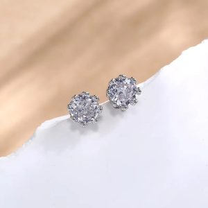 Crown Zircon Stud Earrings: Simple temperament, can be worn by men and women - Montreal Local Stock